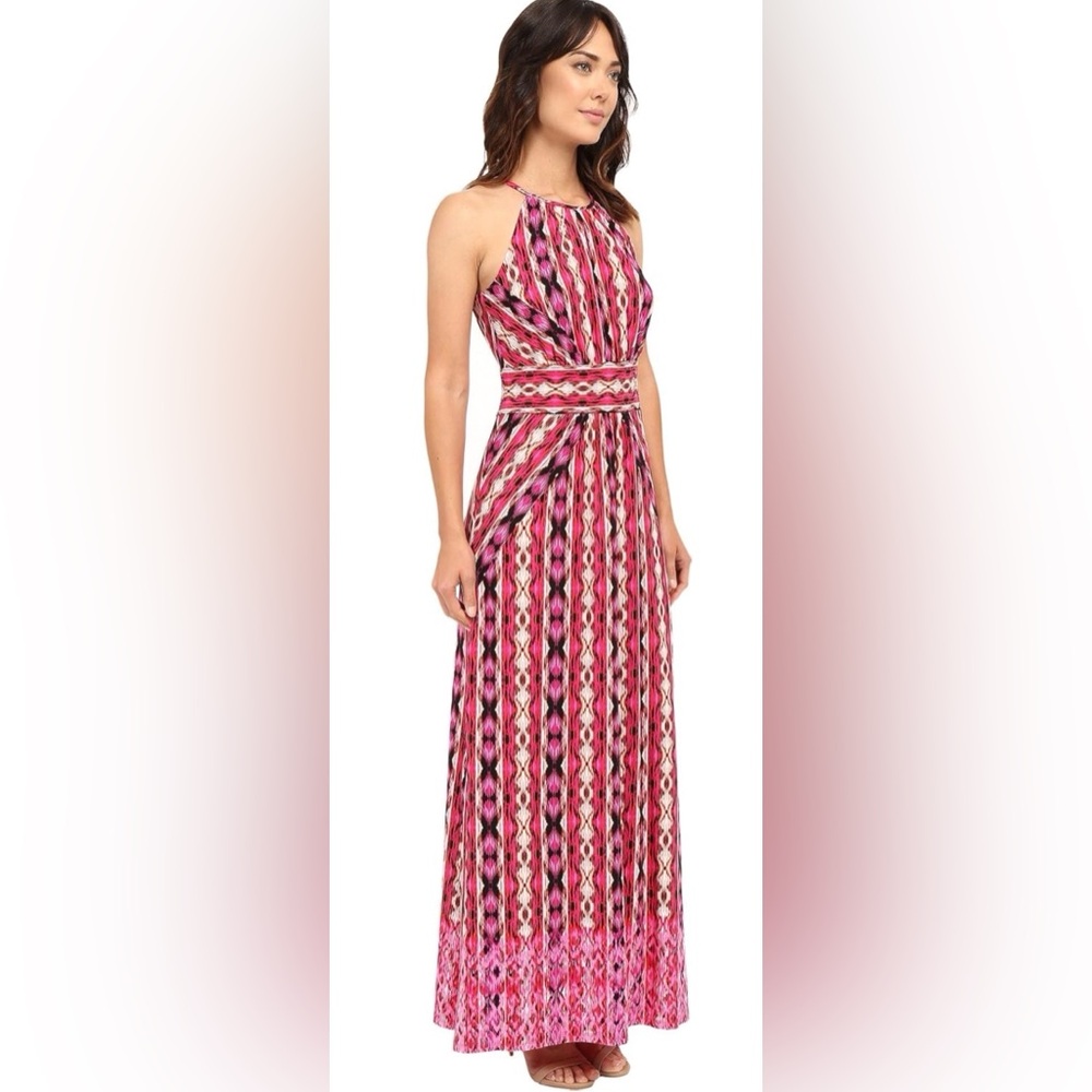 London Times Pink Patterned Halter Maxi Dress